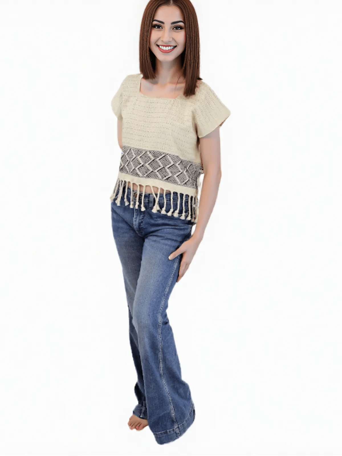 Authentic Handwoven Backstrap Loom Top with Brocade – Artisan - Made Blouse Off White - Tenku Designs