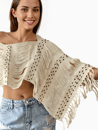 Authentic Handwoven Backstrap Loom Top with Brocade – Artisan - MadeBlouse Long Off White - Tenku Designs