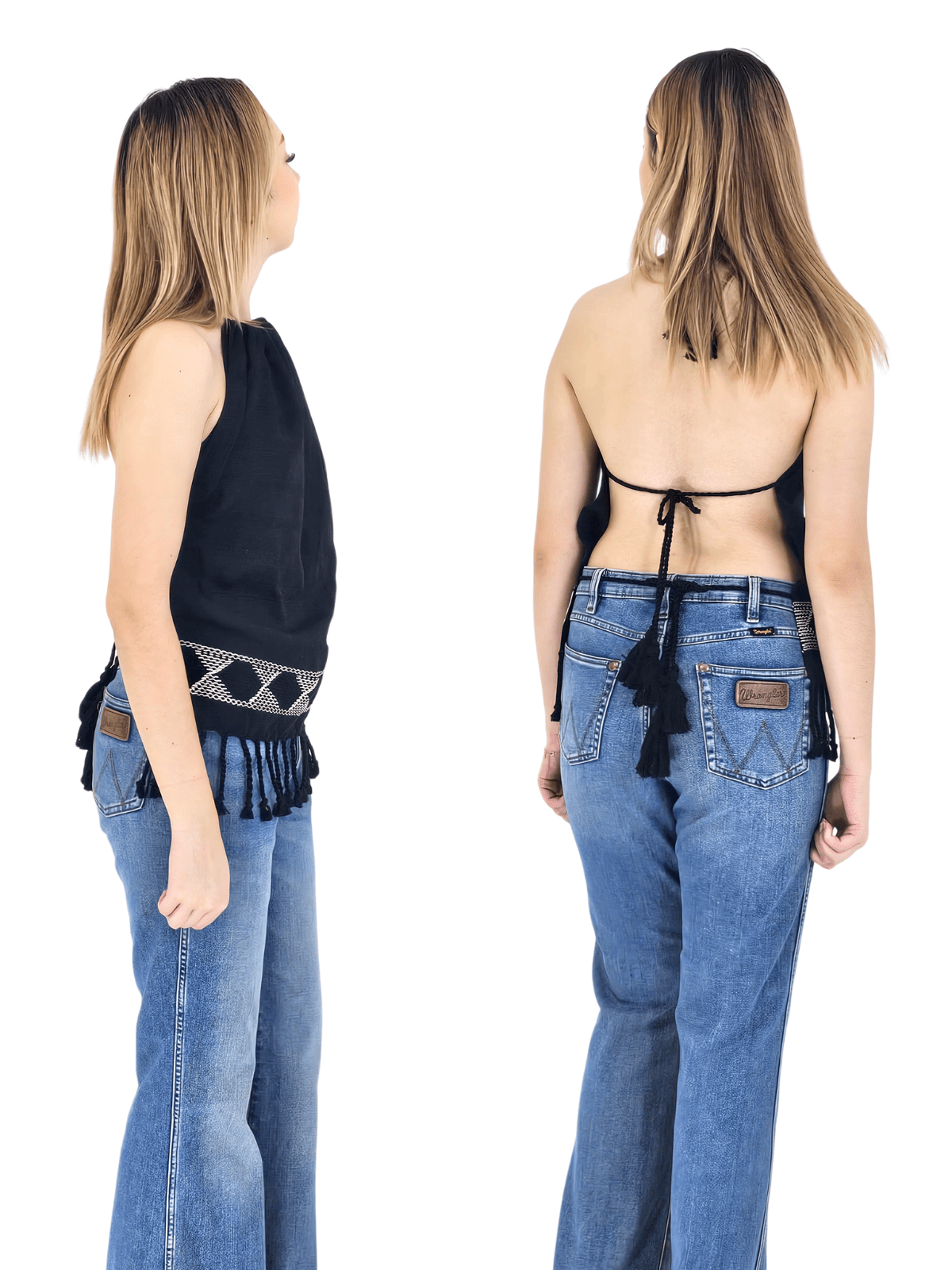 Backstrap Loom Backless Halter Top – Handwoven with Raw Natural Thread | Sustainable Fashion Black - Tenku Designs