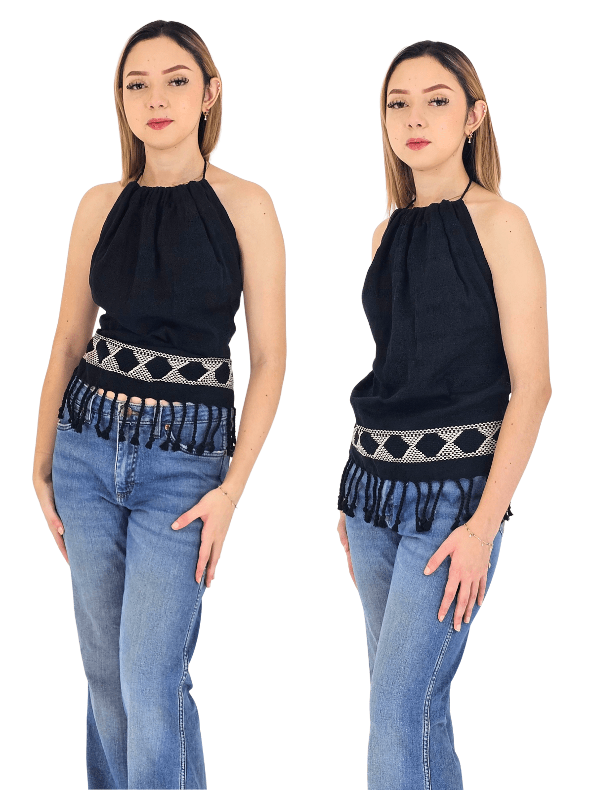 Backstrap Loom Backless Halter Top – Handwoven with Raw Natural Thread | Sustainable Fashion Black - Tenku Designs