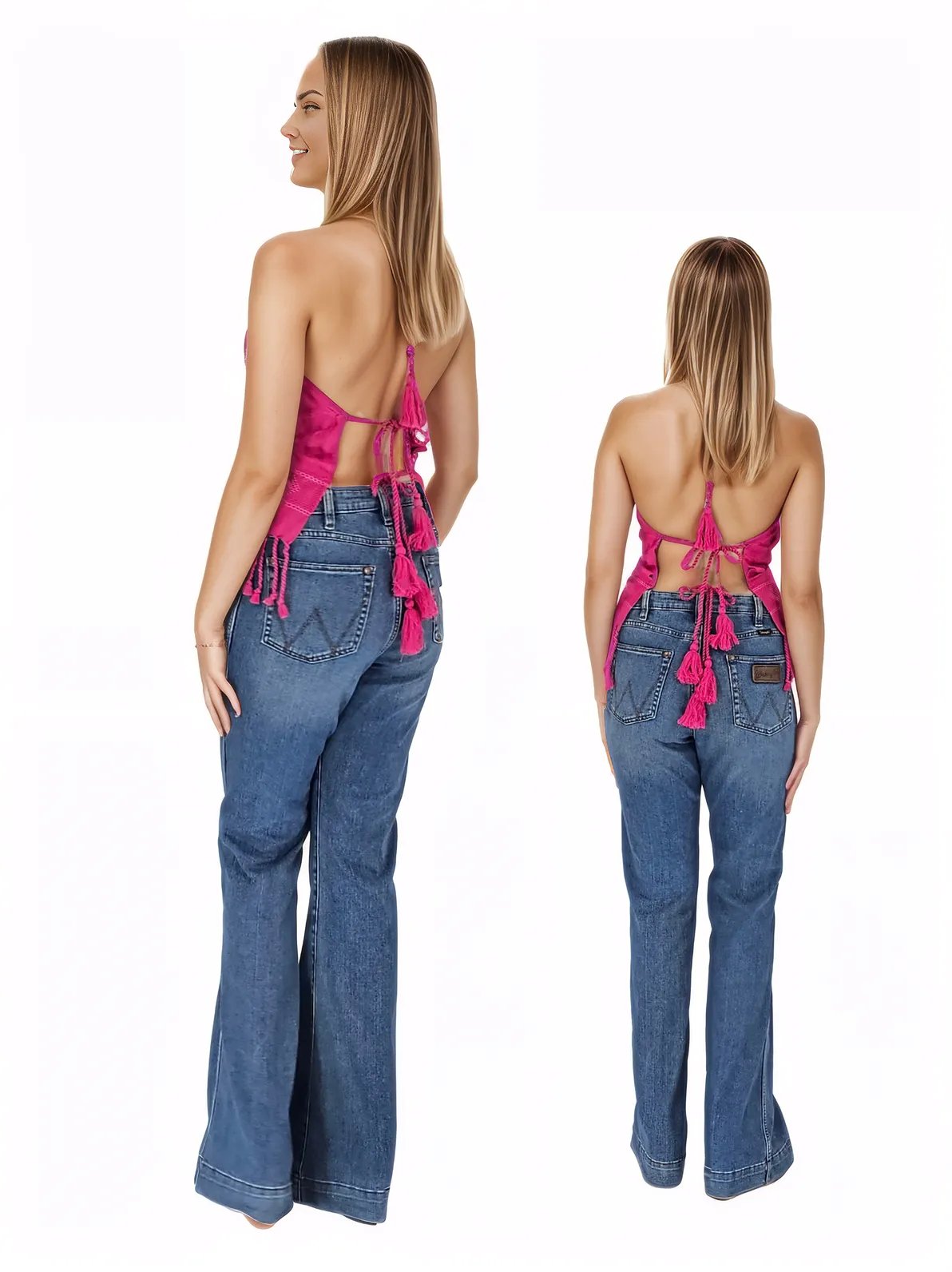 Backstrap Loom Backless Halter Top – Handwoven with Raw Natural Thread | Sustainable Fashion Hot Pink - Tenku Designs