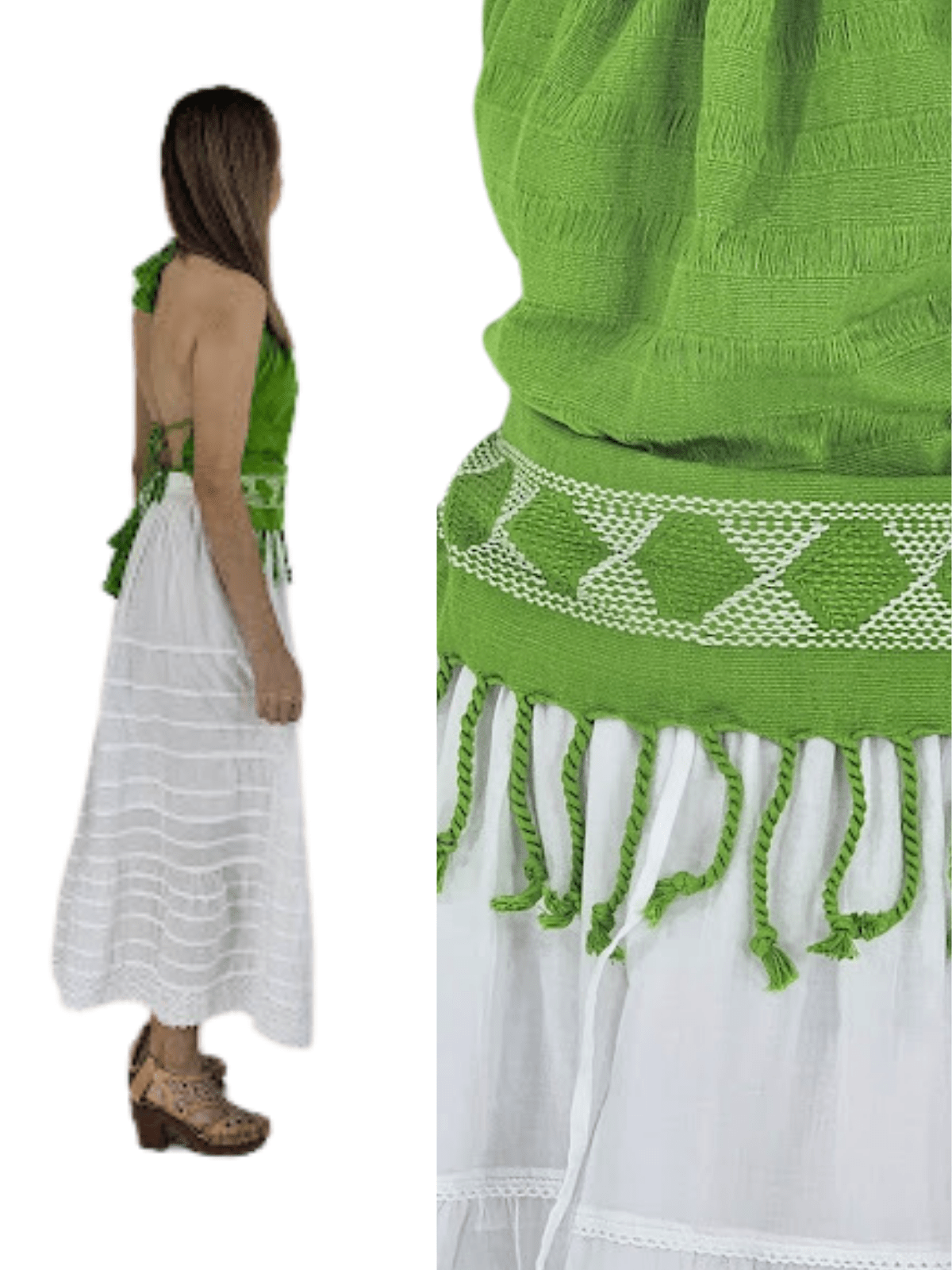 Backstrap Loom Backless Halter Top – Handwoven with Raw Natural Thread | Sustainable Fashion Lime Green - Tenku Designs