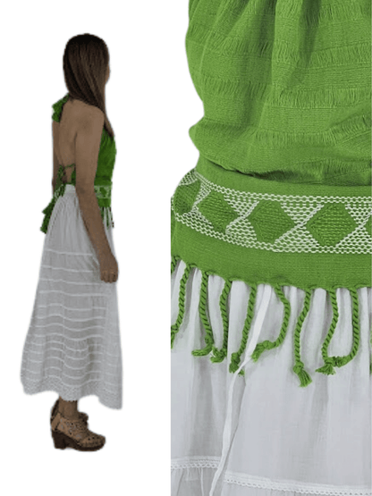 Backstrap Loom Backless Halter Top – Handwoven with Raw Natural Thread | Sustainable Fashion Lime Green - Tenku Designs