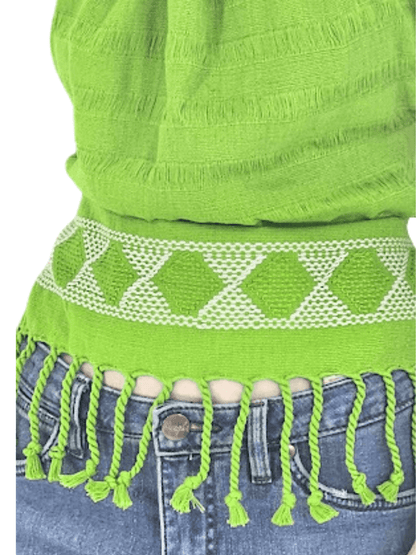 Backstrap Loom Backless Halter Top – Handwoven with Raw Natural Thread | Sustainable Fashion Lime Green - Tenku Designs