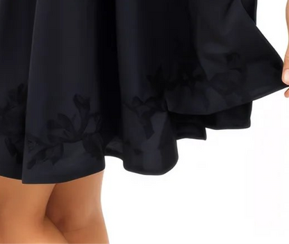 Black Boho Flowy Cotton Dress – Embroidered Short Sleeve | Tenku Designs