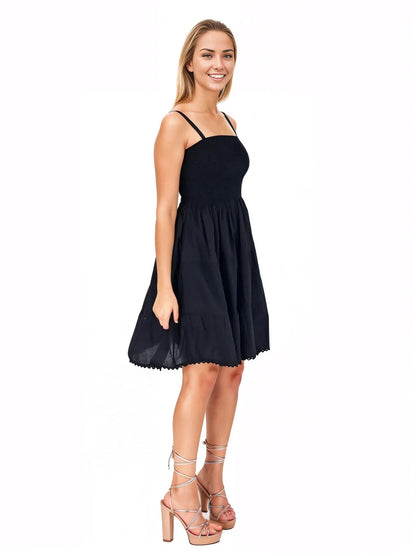 Black Cotton Spaghetti Strap Dress – Smocked Fit | Tenku Designs - Tenku Designs