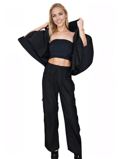 Black Oversized Cropped Hoodie – Stretchy, Cozy & Effortlessly Stylish - Tenku Designs
