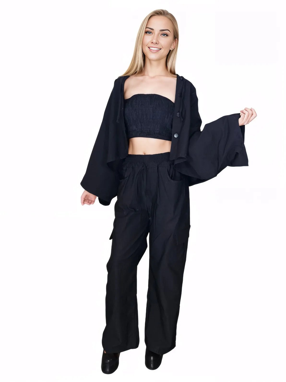 Black Oversized Cropped Hoodie – Stretchy, Cozy & Effortlessly Stylish - Tenku Designs