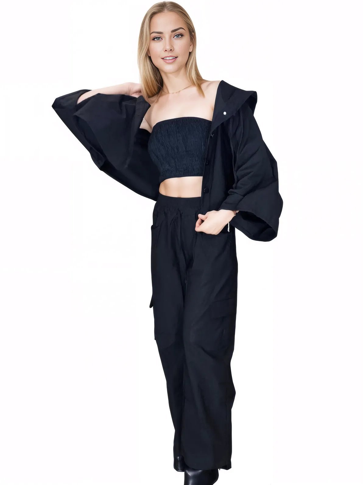 Black Oversized Cropped Hoodie – Stretchy, Cozy & Effortlessly Stylish - Tenku Designs