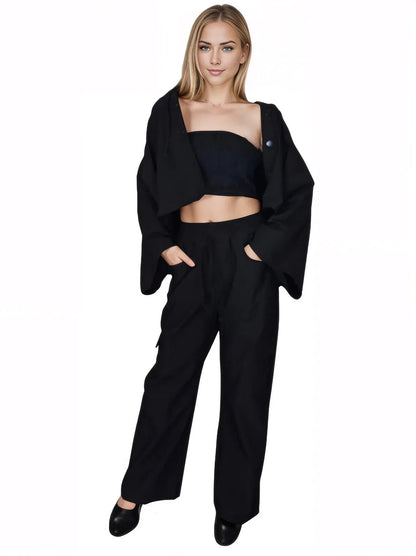 Black Oversized Cropped Hoodie – Stretchy, Cozy & Effortlessly Stylish - Tenku Designs