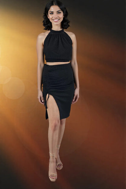 Black Ribbed Pencil Drawstring Skirt – Effortless Comfort & Chic Style - Tenku Designs