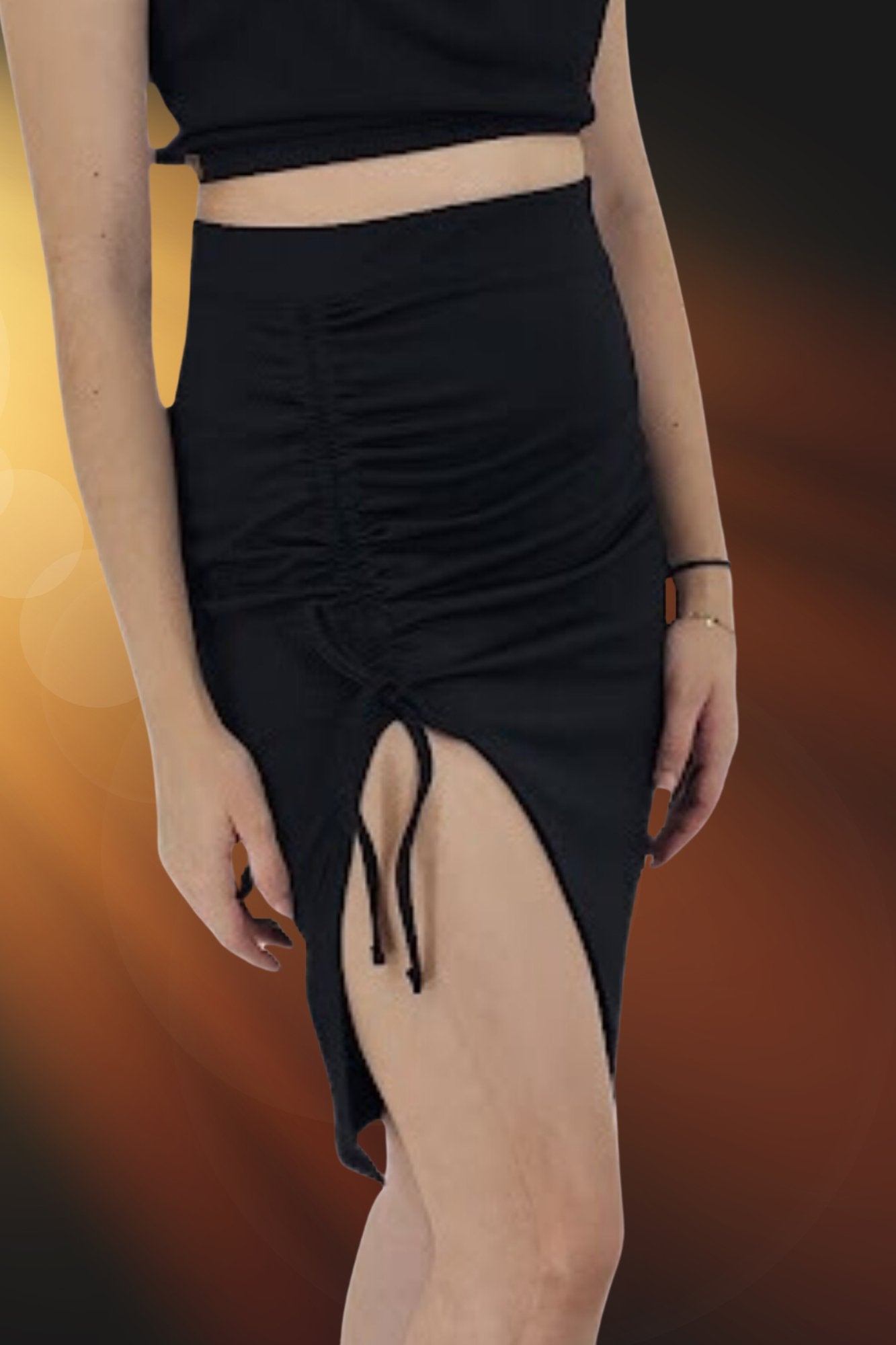 Black Ribbed Pencil Drawstring Skirt – Effortless Comfort & Chic Style - Tenku Designs