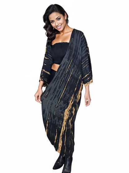Black/Khaki Boho Tie - Dye Cardigan | Cozy & Chic - Tenku Designs