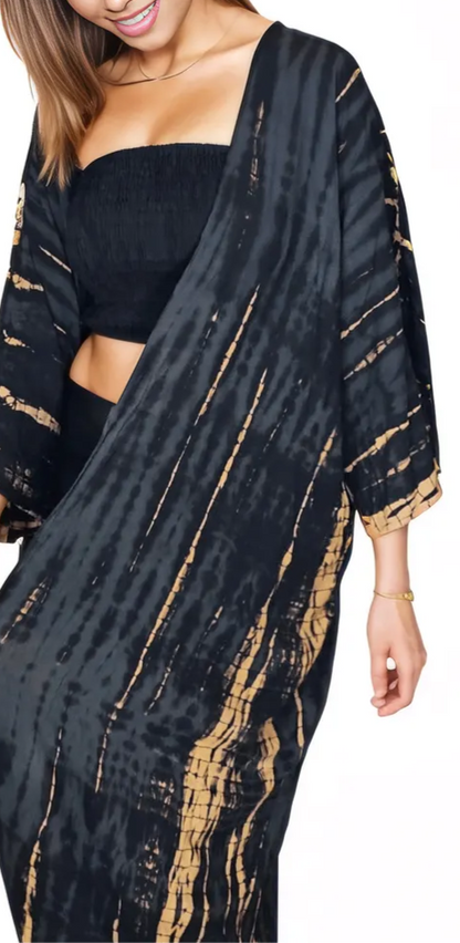 Black/Khaki Boho Tie - Dye Cardigan | Cozy & Chic - Tenku Designs
