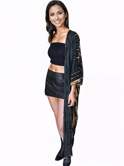 Black/Khaki Boho Tie - Dye Cardigan | Cozy & Chic - Tenku Designs