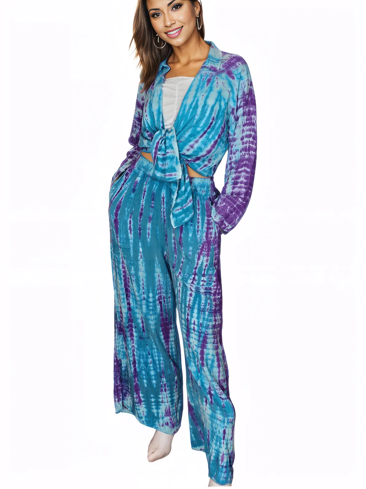 Blue Boho Tie - Dye Pants Set – Cozy, Chic & Effortlessly Stylish - Tenku Designs