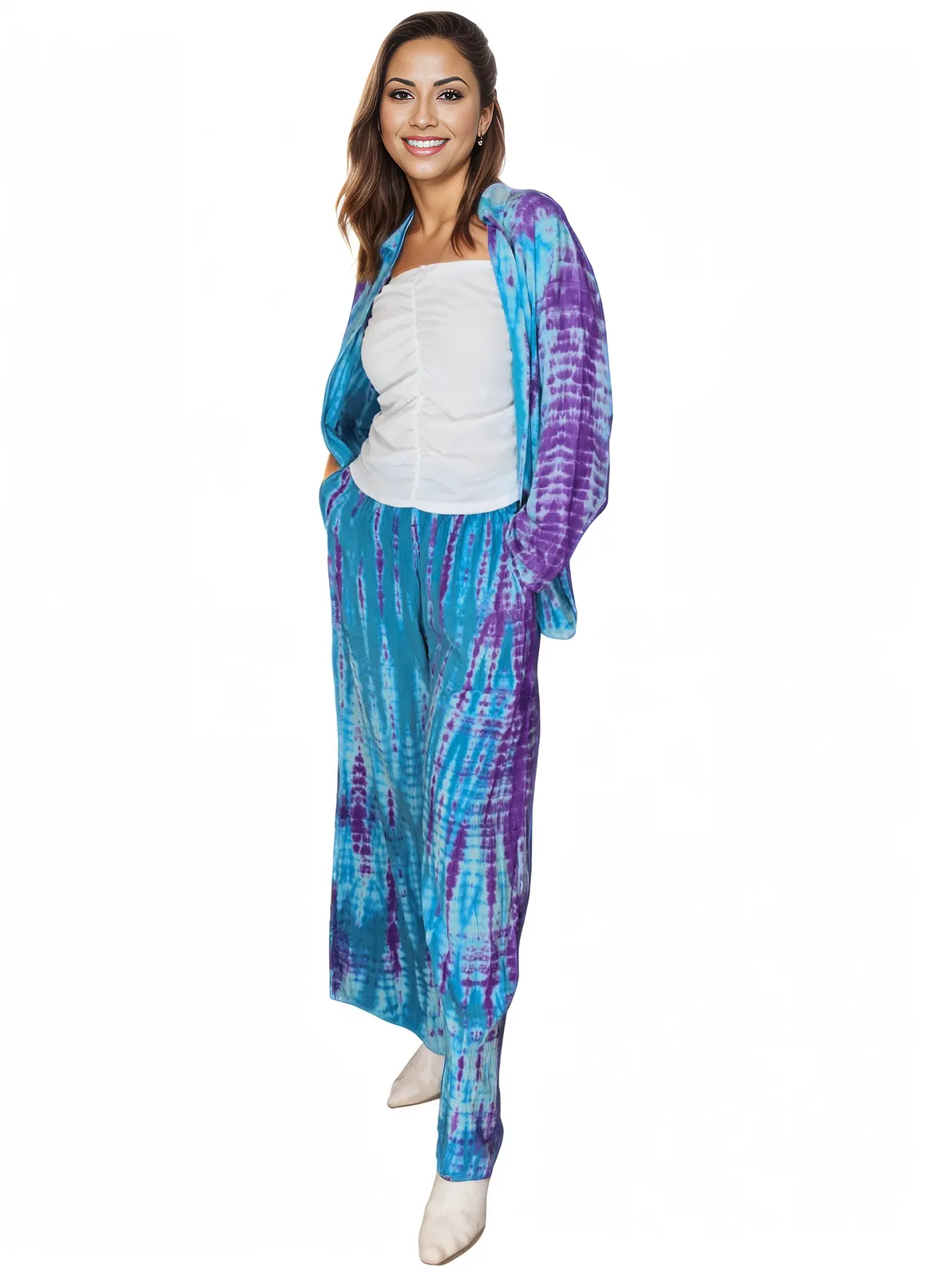 Blue Boho Tie - Dye Pants Set – Cozy, Chic & Effortlessly Stylish - Tenku Designs