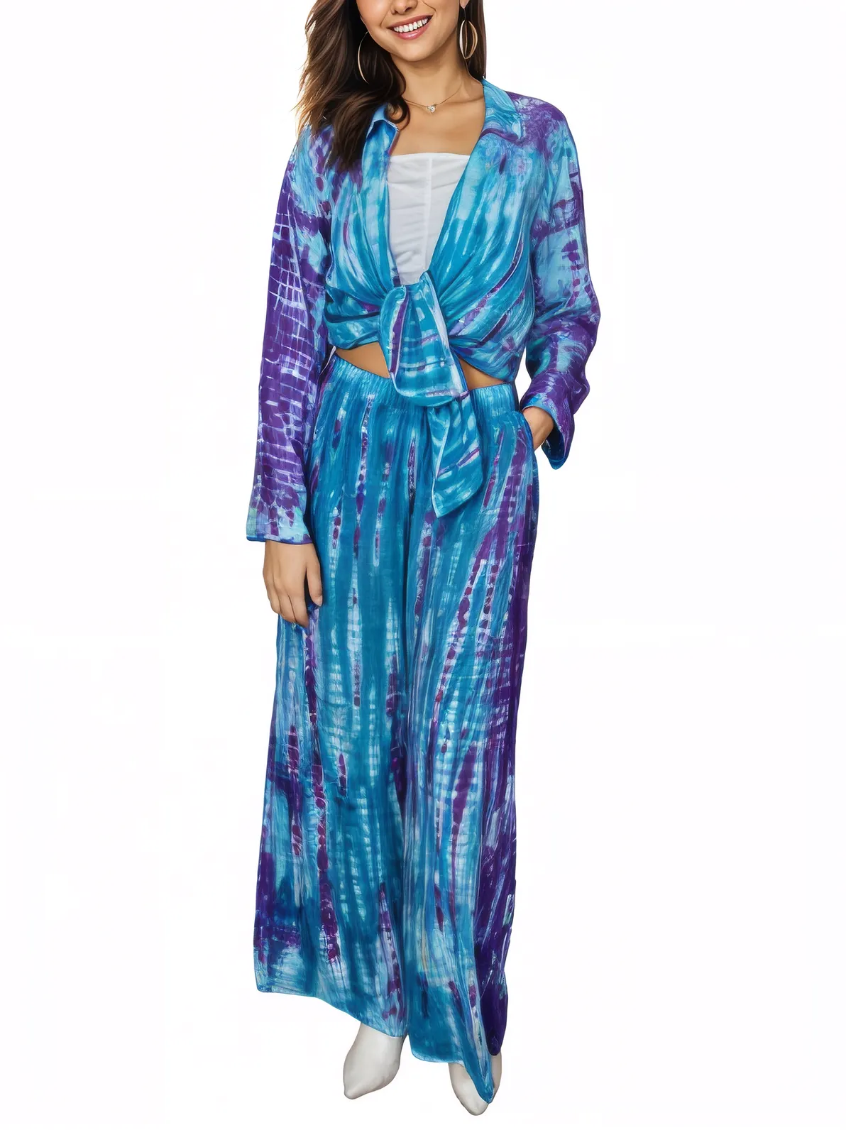 Blue Boho Tie - Dye Pants Set – Cozy, Chic & Effortlessly Stylish - Tenku Designs