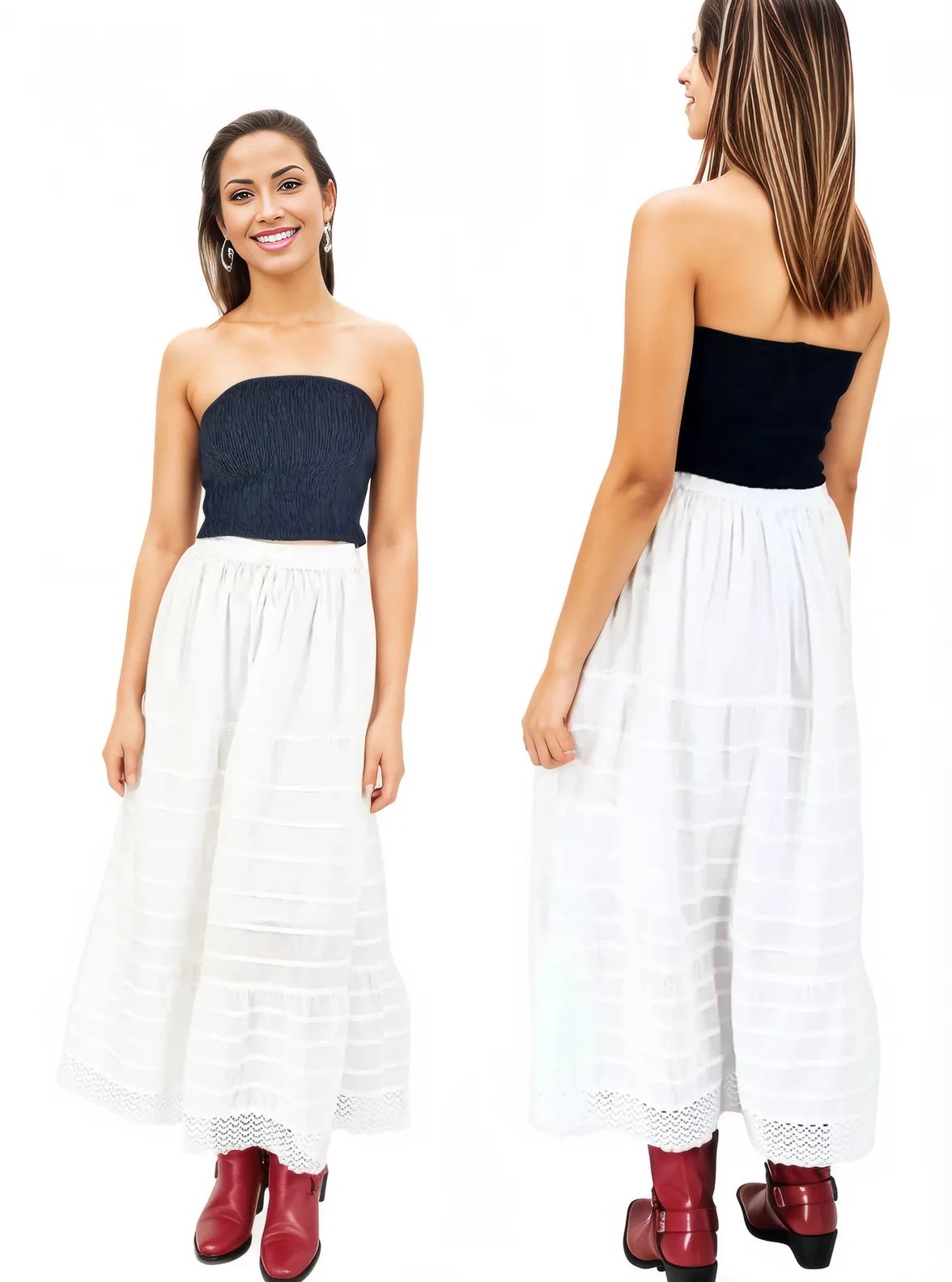 Bohemian 100% Cotton White Maxi Skirt Size Range S - XXL - Tenku Designs