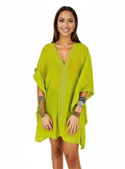 BOHO Cotton Lime Green Dress - Tenku Designs