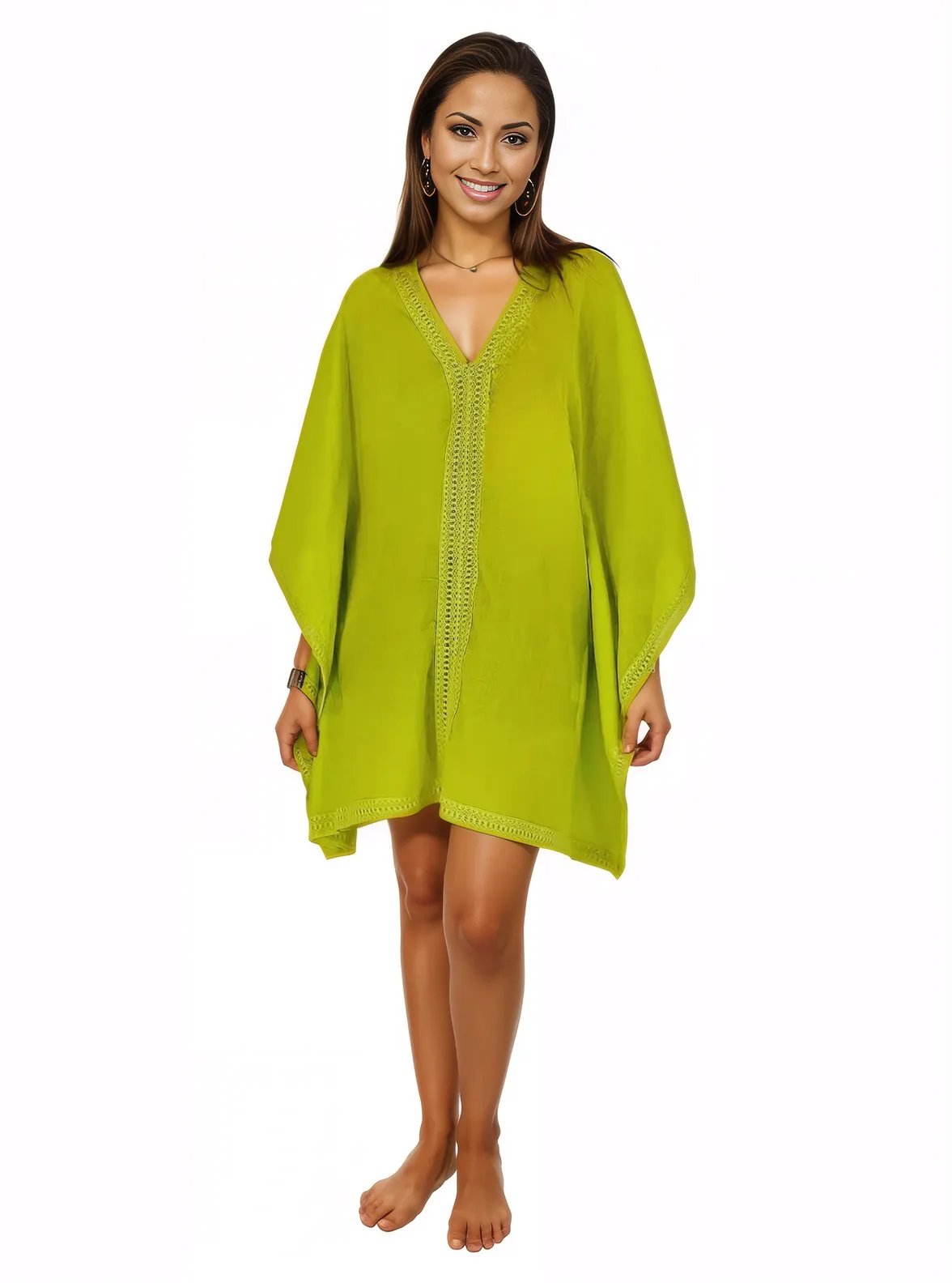 BOHO Cotton Lime Green Dress - Tenku Designs