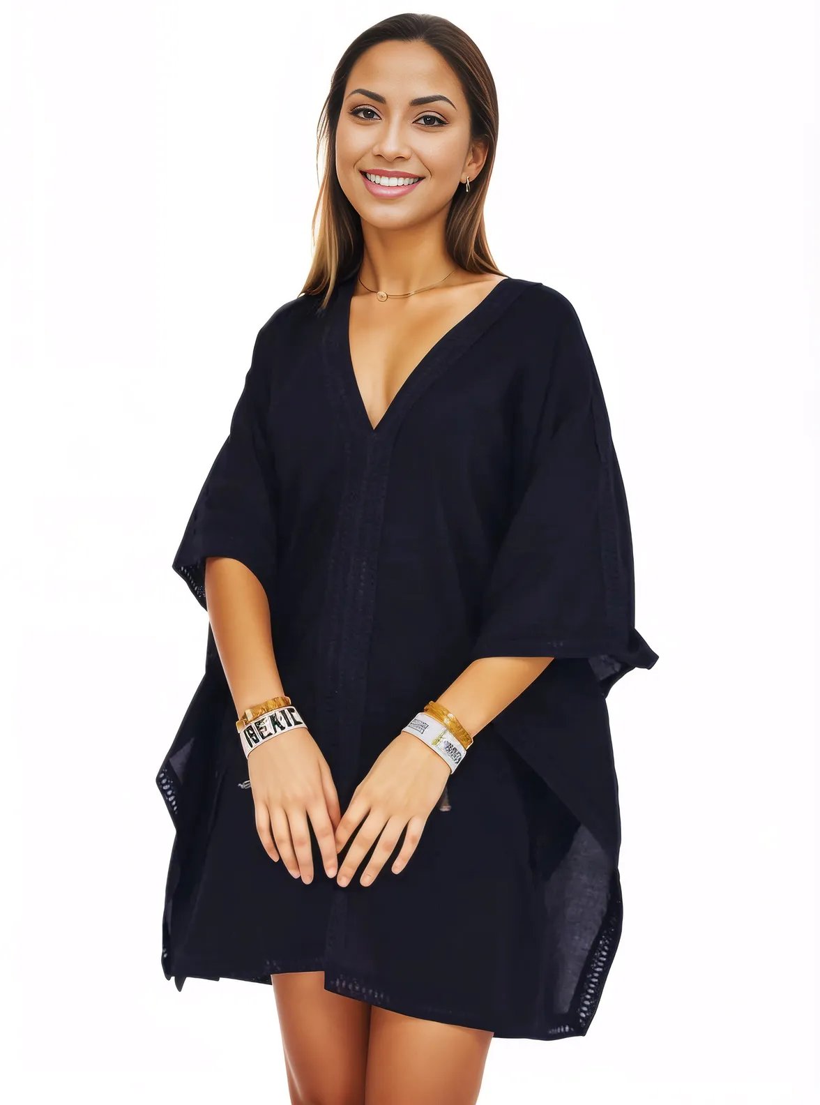 BOHO Kaftan Cotton Dress Black - Tenku Designs