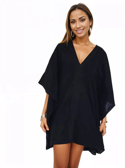 BOHO Kaftan Cotton Dress Black - Tenku Designs