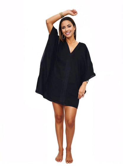 BOHO Kaftan Cotton Dress Black - Tenku Designs