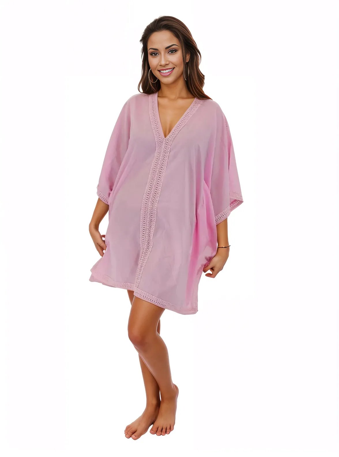 BOHO Kaftan Cotton Light Pink Dress - Tenku Designs