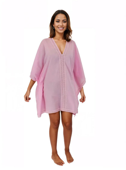 BOHO Kaftan Cotton Light Pink Dress - Tenku Designs