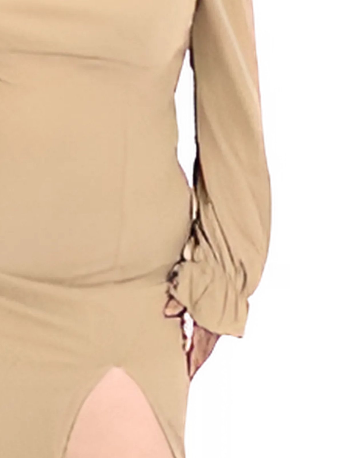 Boho Off - Shoulder Bodycon Dress with Side Slit – Ribbed Stretch Fabric Beige - Tenku Designs