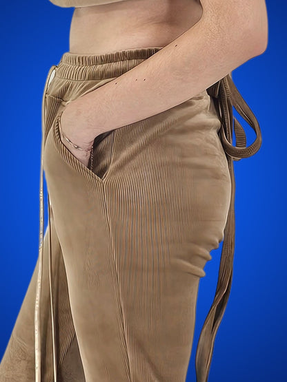 Buttery Soft Corduroy Jogger Pants with Adjustable Waistband & Gold Accents Khaki - Tenku Designs