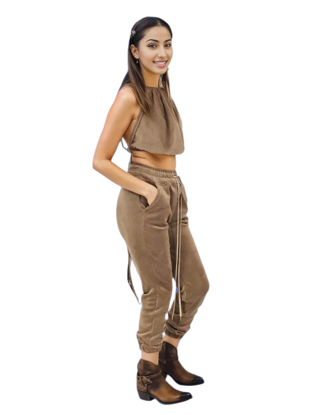 Buttery Soft Corduroy Jogger Pants with Adjustable Waistband & Gold Accents Khaki - Tenku Designs