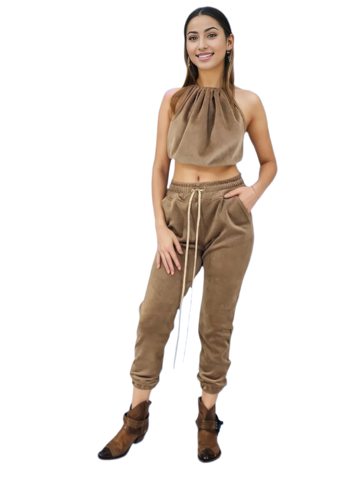 Buttery Soft Corduroy Jogger Pants with Adjustable Waistband & Gold Accents Khaki - Tenku Designs