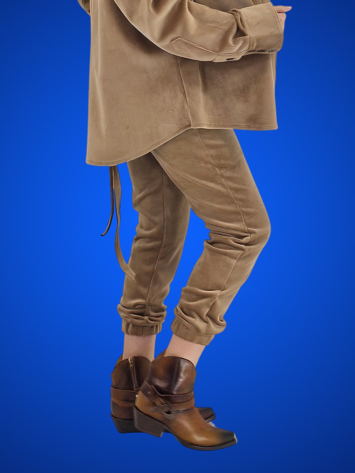 Buttery Soft Corduroy Jogger Pants with Adjustable Waistband & Gold Accents Khaki - Tenku Designs