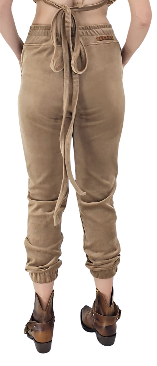 Buttery Soft Corduroy Jogger Pants with Adjustable Waistband & Gold Accents Khaki - Tenku Designs