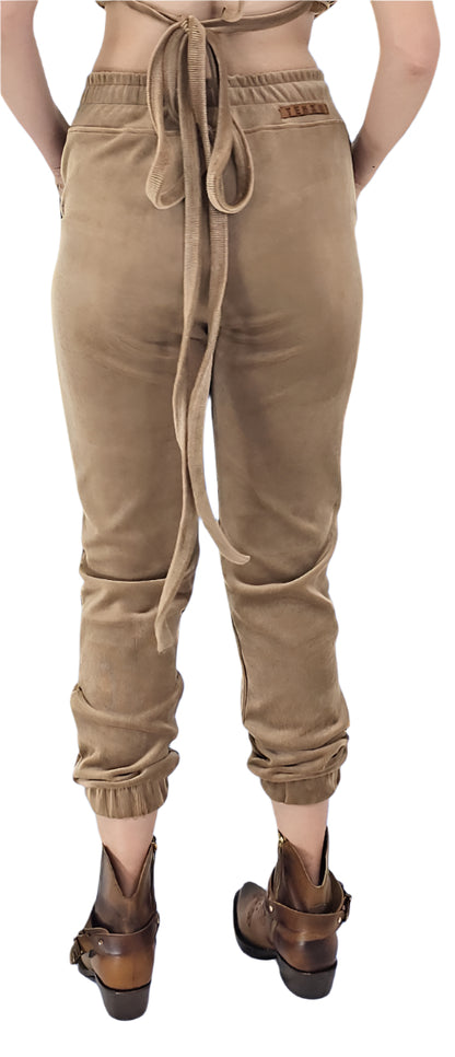 Buttery Soft Corduroy Jogger Pants with Adjustable Waistband & Gold Accents Khaki - Tenku Designs