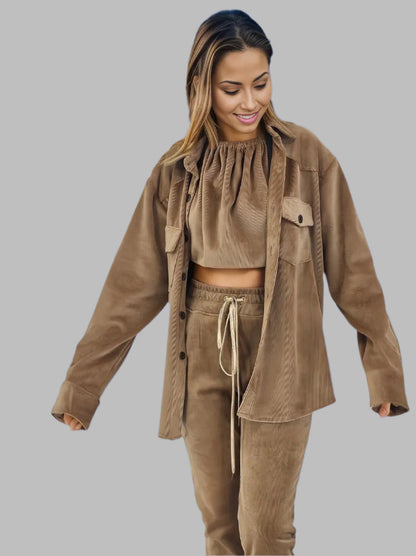 Buttery Soft Oversized Corduroy Shirt – Luxe Comfort with Country - Chic Style Khaki - Tenku Designs