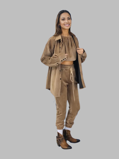 Buttery Soft Oversized Corduroy Shirt – Luxe Comfort with Country - Chic Style Khaki - Tenku Designs