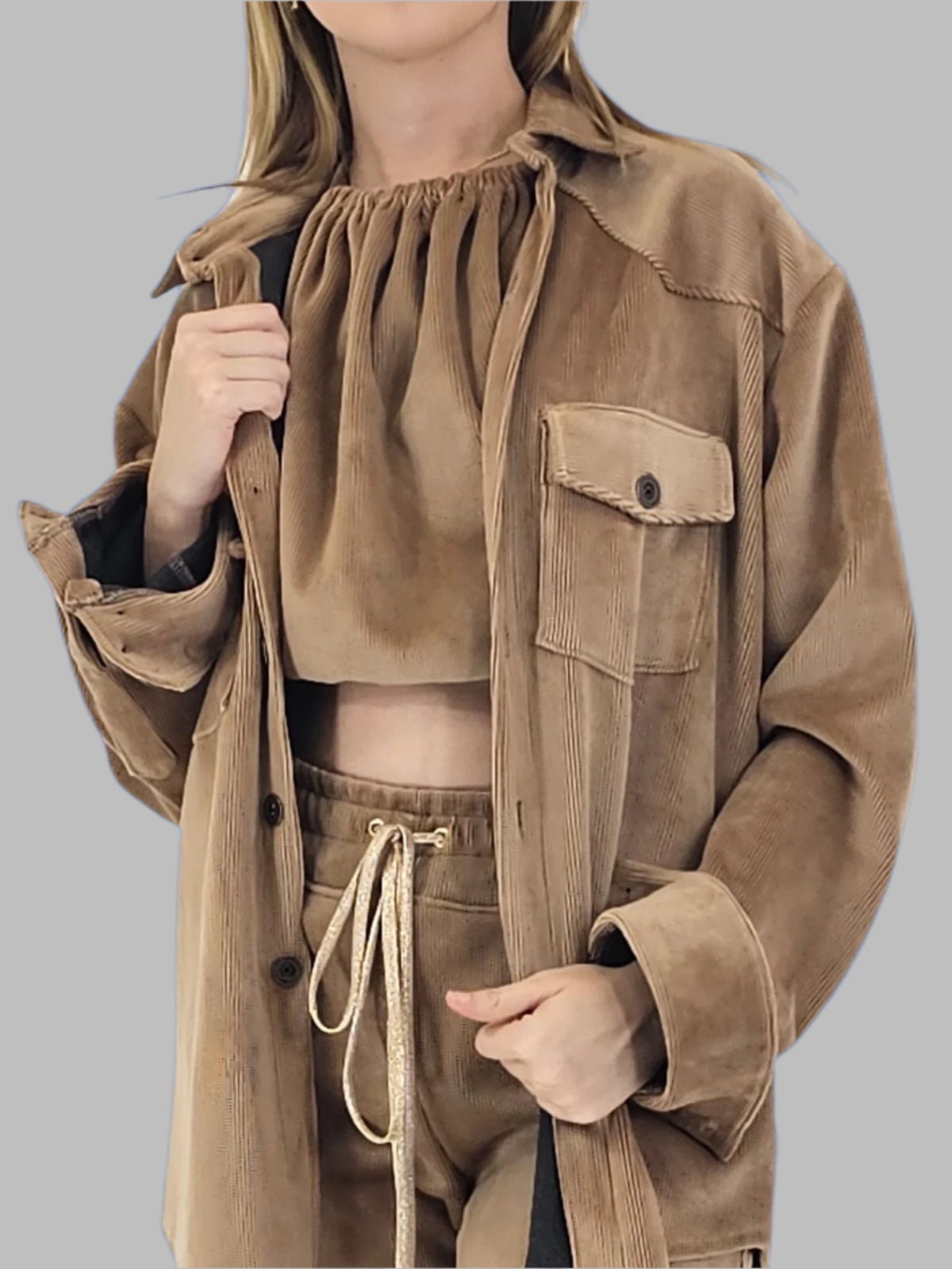 Buttery Soft Oversized Corduroy Shirt – Luxe Comfort with Country - Chic Style Khaki - Tenku Designs