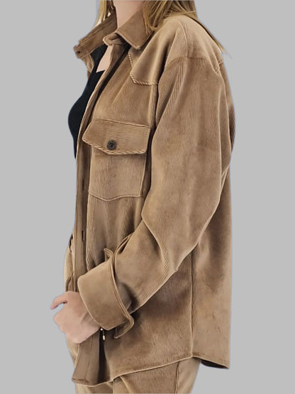 Buttery Soft Oversized Corduroy Shirt – Luxe Comfort with Country - Chic Style Khaki - Tenku Designs