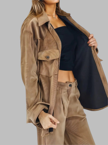 Buttery Soft Oversized Corduroy Shirt – Luxe Comfort with Country - Chic Style Khaki - Tenku Designs