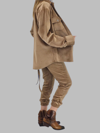 Buttery Soft Oversized Corduroy Shirt – Luxe Comfort with Country - Chic Style Khaki - Tenku Designs