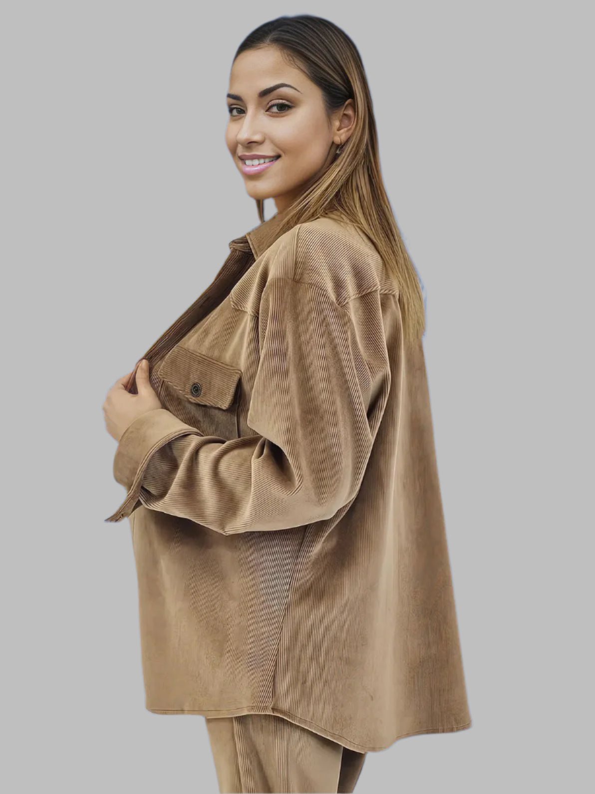 Buttery Soft Oversized Corduroy Shirt – Luxe Comfort with Country - Chic Style Khaki - Tenku Designs