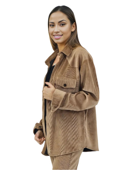 Buttery Soft Oversized Corduroy Shirt – Luxe Comfort with Country - Chic Style Khaki - Tenku Designs