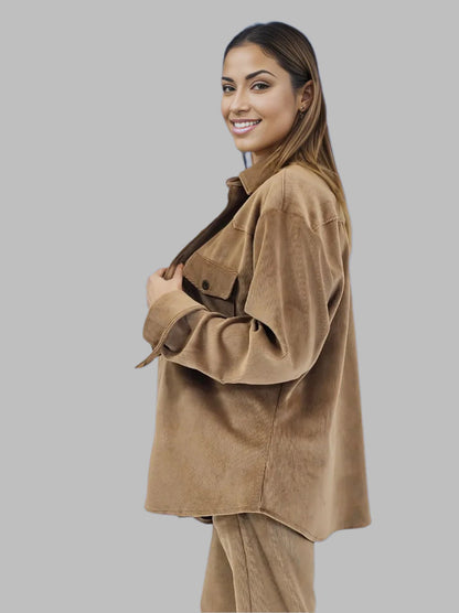 Buttery Soft Oversized Corduroy Shirt – Luxe Comfort with Country - Chic Style Khaki - Tenku Designs
