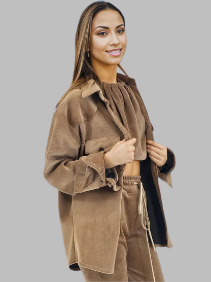 Buttery Soft Oversized Corduroy Shirt – Luxe Comfort with Country - Chic Style Khaki - Tenku Designs