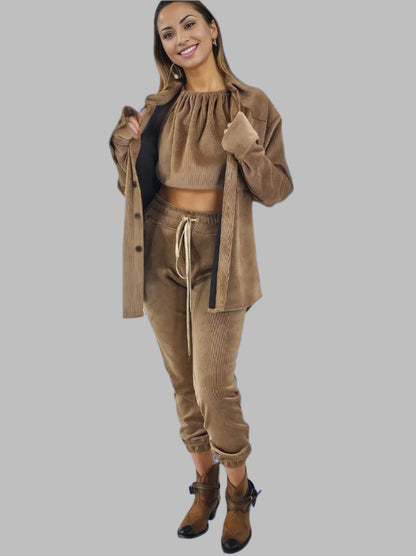 Buttery Soft Oversized Corduroy Shirt – Luxe Comfort with Country - Chic Style Khaki - Tenku Designs