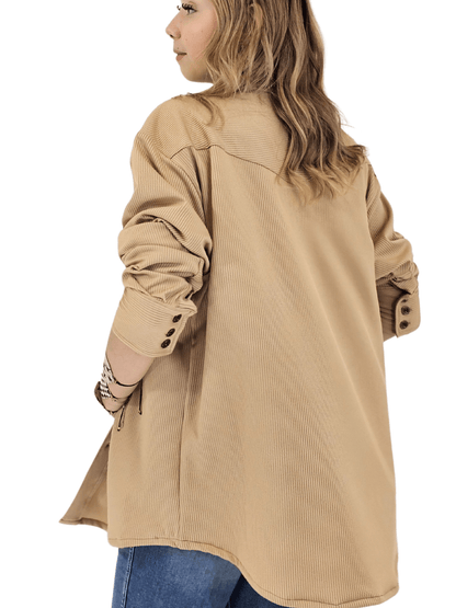 Buttery Soft Oversized Ribbed Shirt – Luxe Comfort with Country - Chic Style Khaki - Tenku Designs