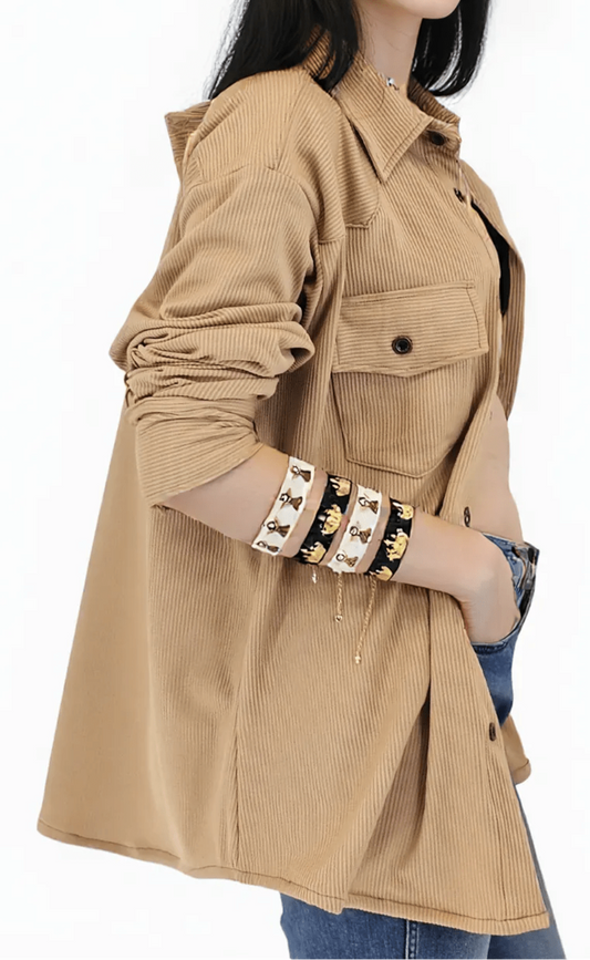 Buttery Soft Oversized Ribbed Shirt – Luxe Comfort with Country - Chic Style Khaki - Tenku Designs